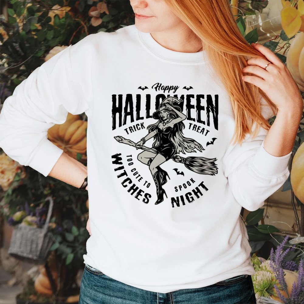 Too Cute to Spook Witches Night White Sweatshirt